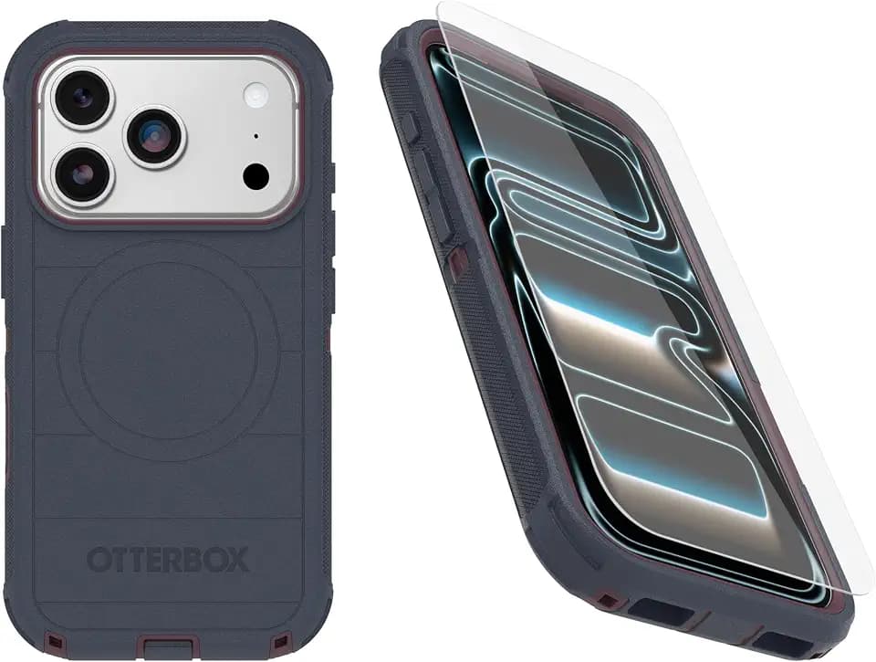 OtterBox iPhone 18 Pro & iPhone 17 Pro (Only) Bundle: Defender Series Case & Screen Protector - Indigo Tulip (Blue & Purple) - Case Only - Snaps on MagSafe - Tough - Rugged & Durable