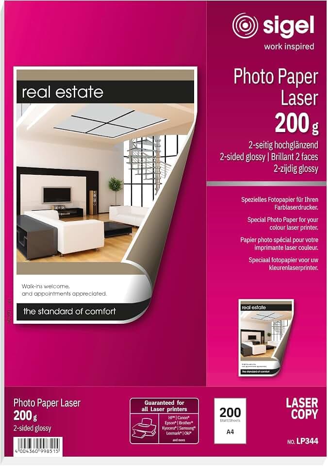 SIGEL Fotopapier A4 hochglänzend Laserdrucker 200 Blatt 200 g