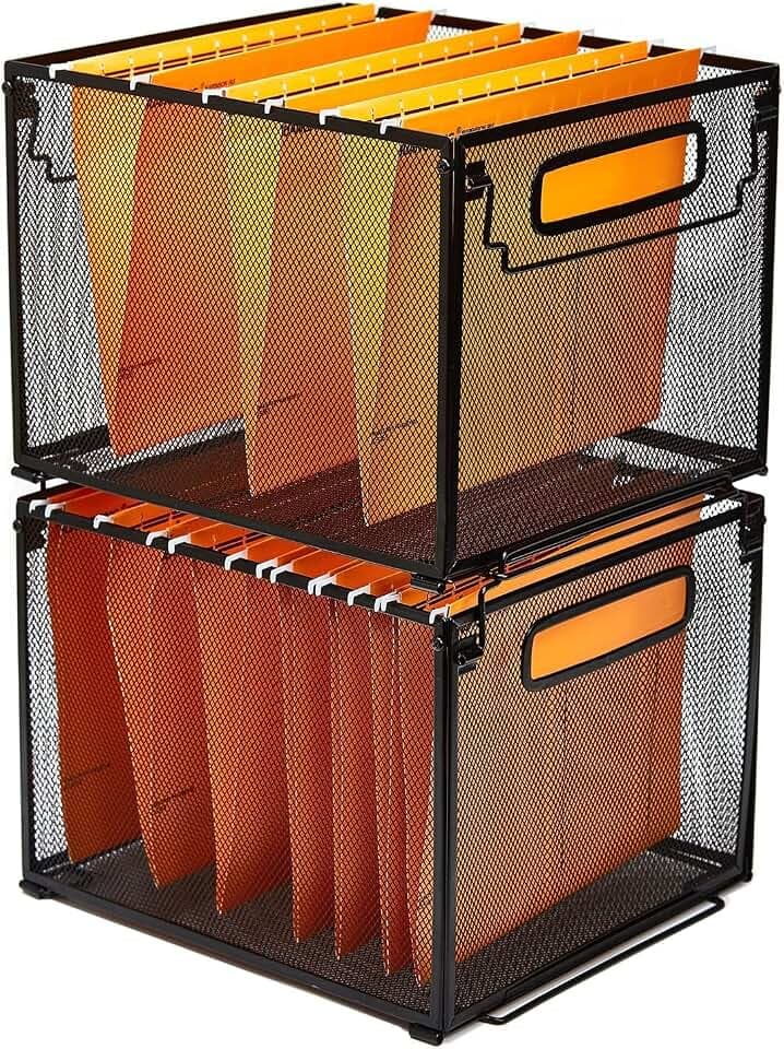 SETTFRFE 2 Stück Bürobedarf, Papier-Organizer, Metall-Aktenhalter, Aktenbox, Hängemappe, Organizer, Briefgröße, Schwarz