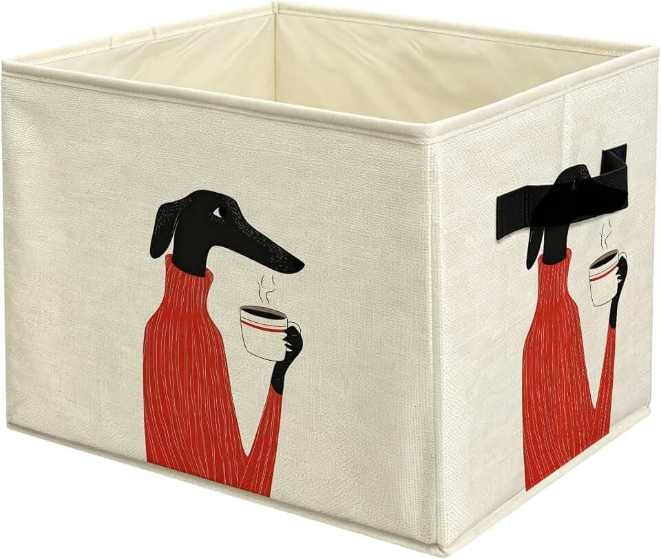 Funny Italian Greyhound Coffee Storage Basket Bin with Handles, Whimsical Greyhound Dog Collapsible Fabric Storage Organizer for Home Cafe Bar Table, Gifts for Coffee Lovers