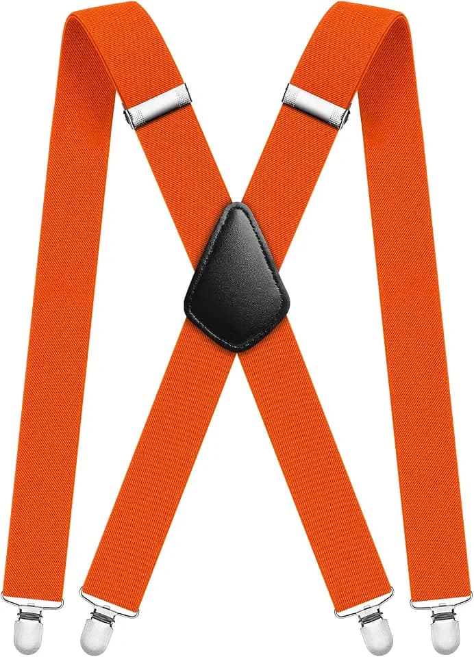 Aomig Hosenträger für Herren Stark Breit 3,5 Cm mit Sehr Starken 4 Metall Clips Länge Einstellbar Elastisch Einheitsgröße Hosenträger Männer Damen Breit Lang X Style Dunkelorange