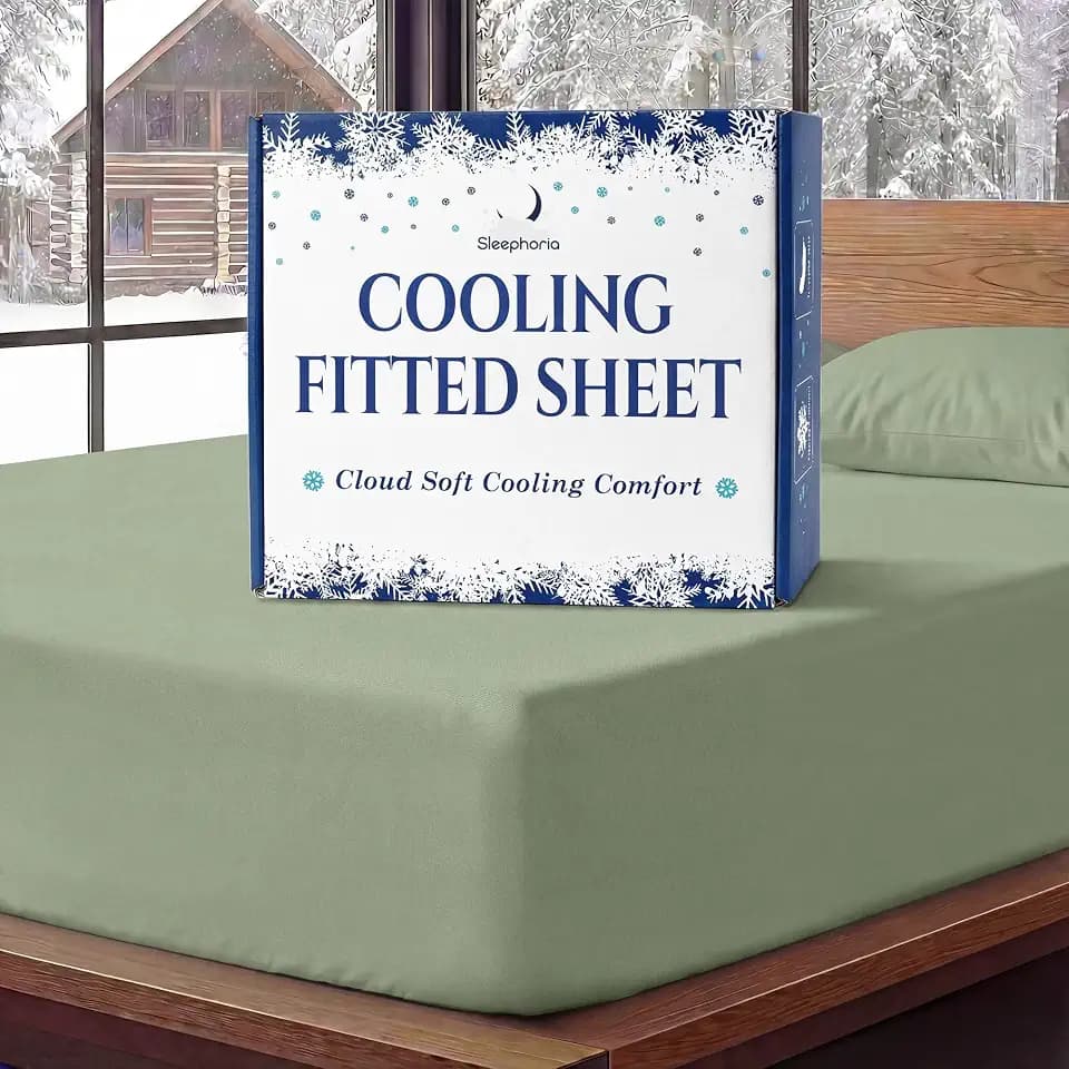 Cooling Fitted Sheet Calfornia King Size - 1 PC BreezeWeave Cooling Sheets for Hot Sleepers & Cool Rest w/ 16 in Deep Pocket - Corner Straps, Cloud Soft - 69 x 81 in (Sage Green)