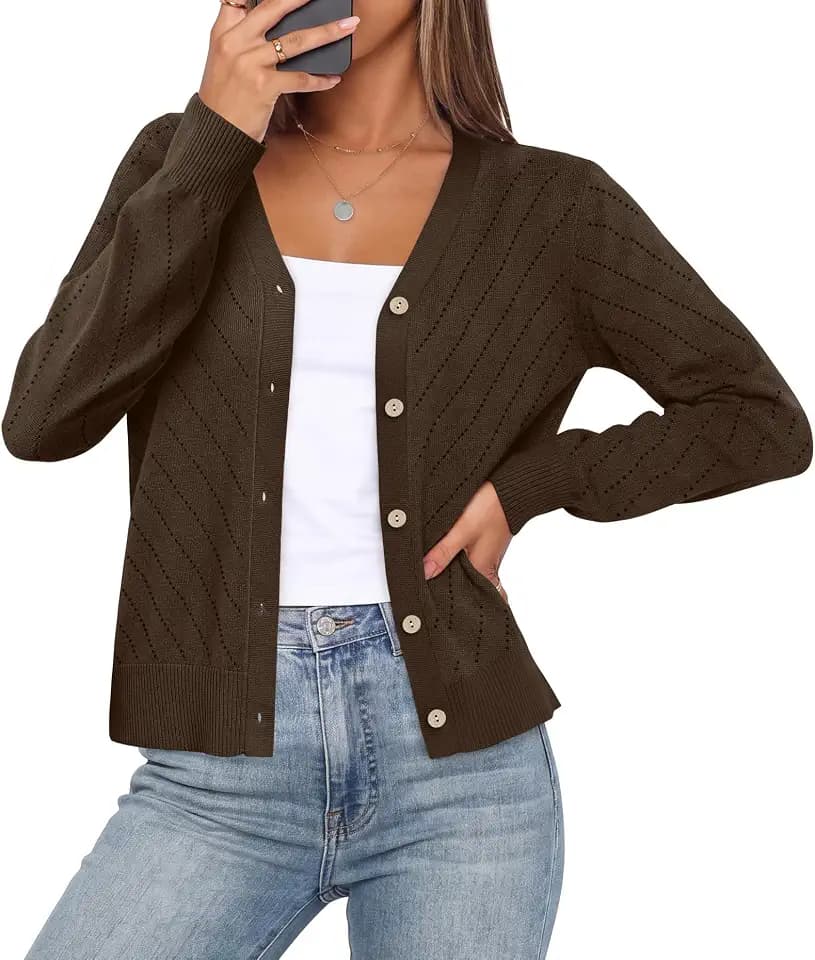 WIHOLL Cardigan Sweaters for Women Lightweight Long Sleeve V Neck Top Shrug