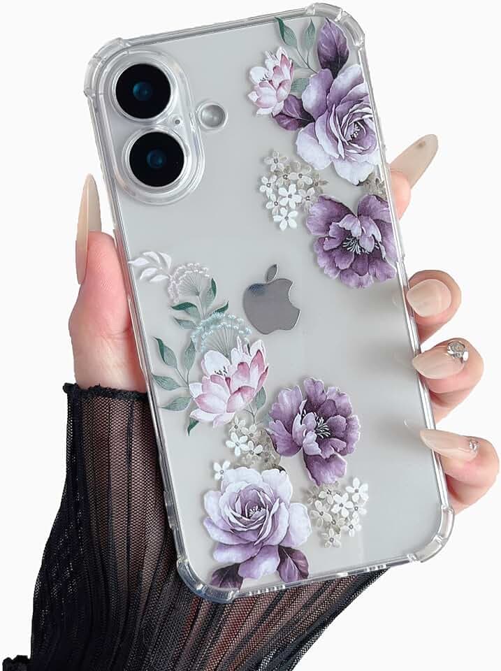 DEFBSC Hülle für iPhone 16 Plus Blumen Muster,Lila Pfingstrose