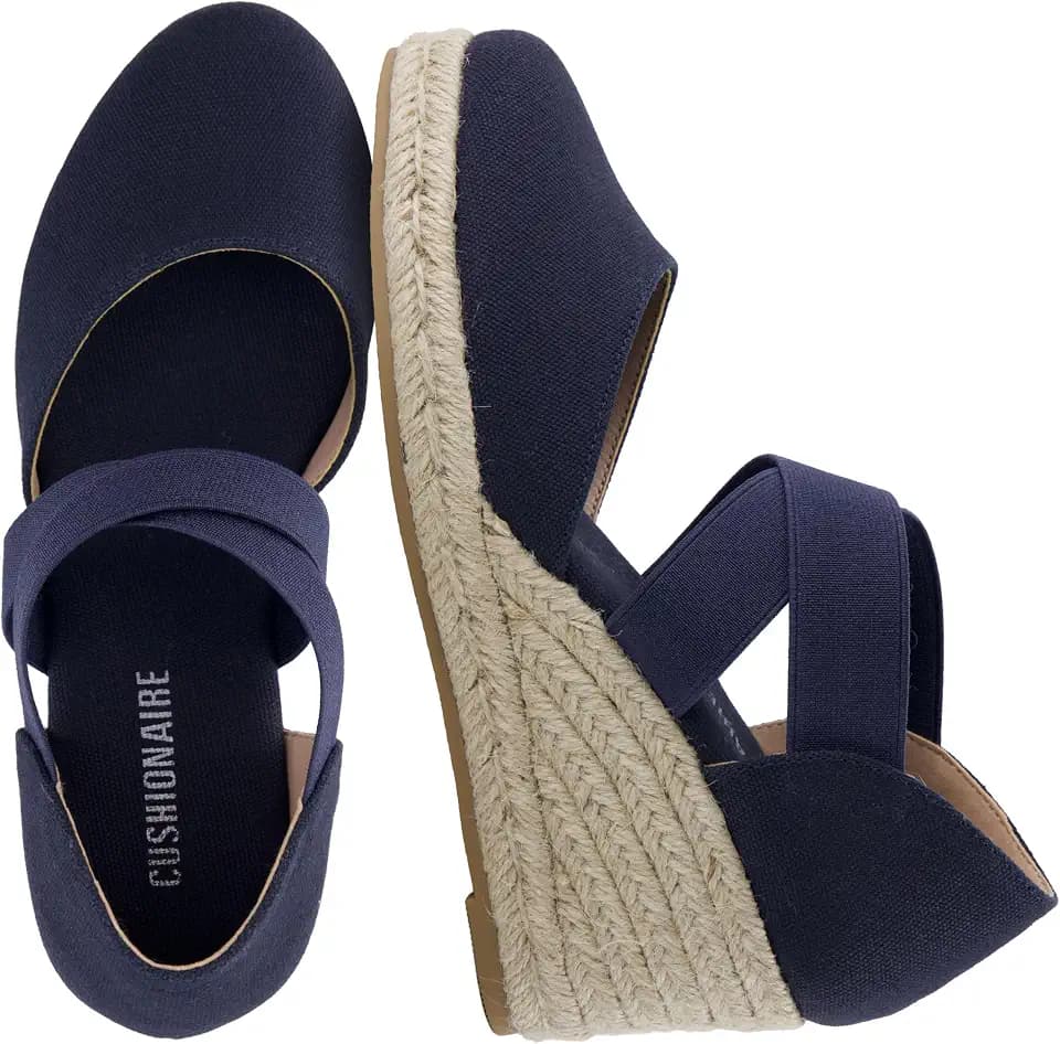 CUSHIONAIRE Chica Espadrille Wedge Sandals for Women Slip On Closed Toe Women Shoes with Elastic Straps and Stylish Everyday Comfort