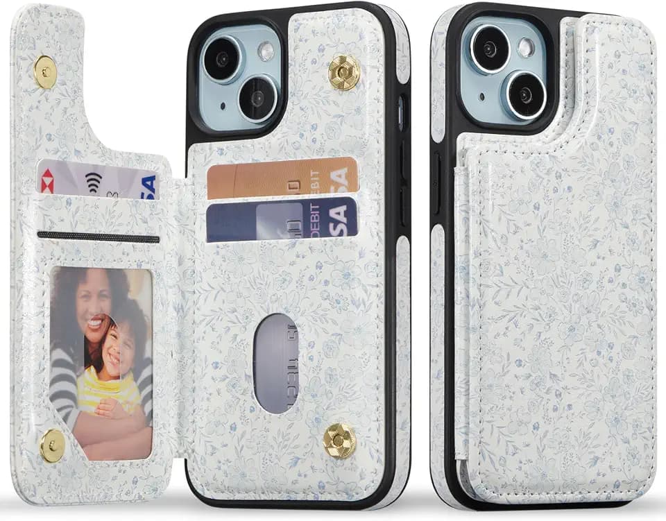 ZCDAYE Wallet Case with Card Holder for iPhone 13/14, Blue Flower