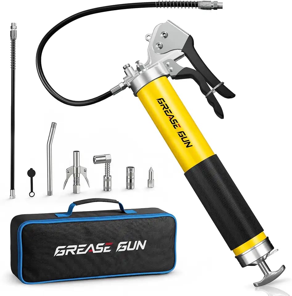 10000 PSI Grease Gun Kit, Quick-Release Coupler, 90° Adapter