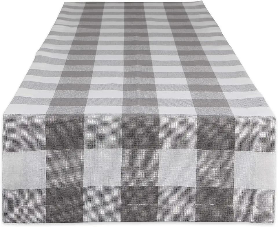 DII Buffalo Check Collection, Classic Farmhouse Table Runner, 14x72, Gray & White