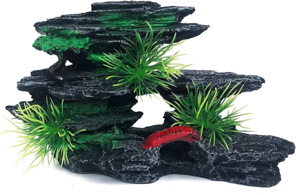 J-star Medium Aquarium Rock Mountain Decor – Realistic Resin Landscape Ornament for Fish Tanks – Enhances Underwater Scenery, Easy to Clean, Safe for Fish