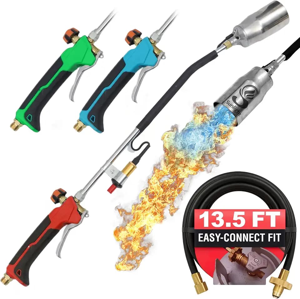 Sunlight® Propane Torch Weed Burner with 13 ft Hose, Adjustable 2,200,000 BTU Self Igniting Flamethrower, Heavy Duty Turbo Blow Torch For Garden, Wood, Melting Ice, Snow, Stumps, Grilling | Red