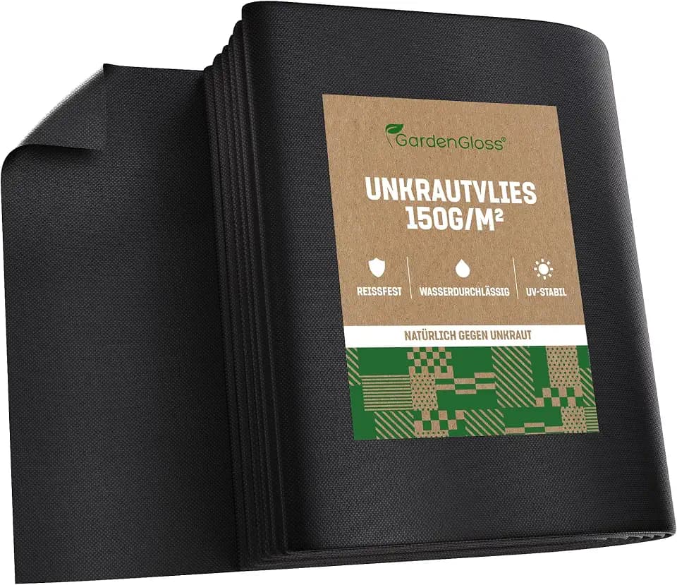 GardenGloss Unkrautvlies Gartenvlies 150g/m2 - (15m x 2m, Gefaltet)