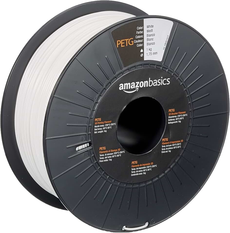 Amazon Basics 3D-Drucker-Filament aus PETG-Kunststoff, 1.75 mm, Weiß, 1-kg-Spule