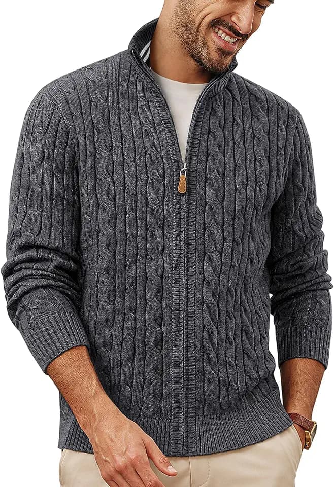 PJ PAUL JONES Strickjacke Herren Stehkragen Cardigan Zopfmuster
