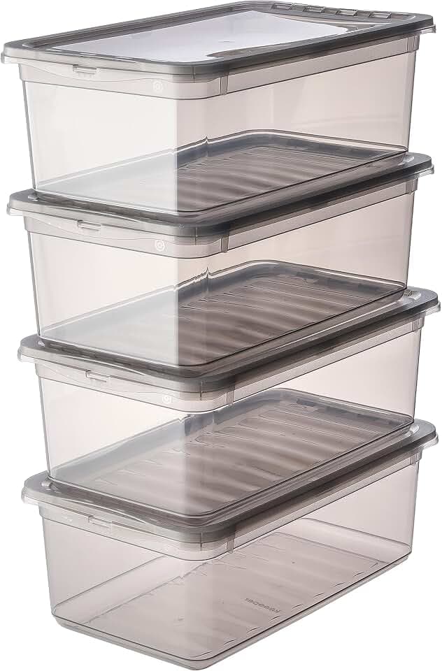 keeeper Aufbewahrungsboxen mit Air Control System, 4-teiliges Set, 4 x 5,6 l, Bea, Transparent (Crystal Grey)