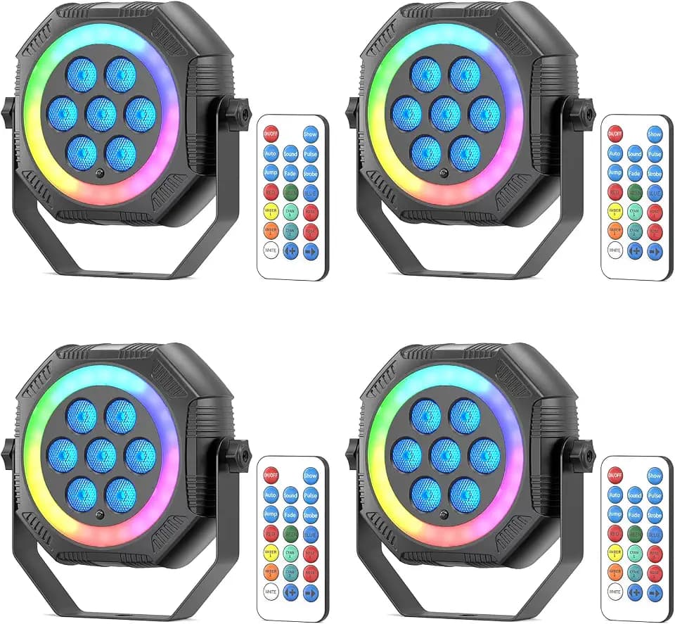 Stage Lights Mini RGB Battery Powered Uplights, LED Rechargeable Par Can Lights with Halo, Sound-Activated Auto Wireless Uplights for Events Indoor Outdoor Party Wedding Stage Lighting(4 Pack)