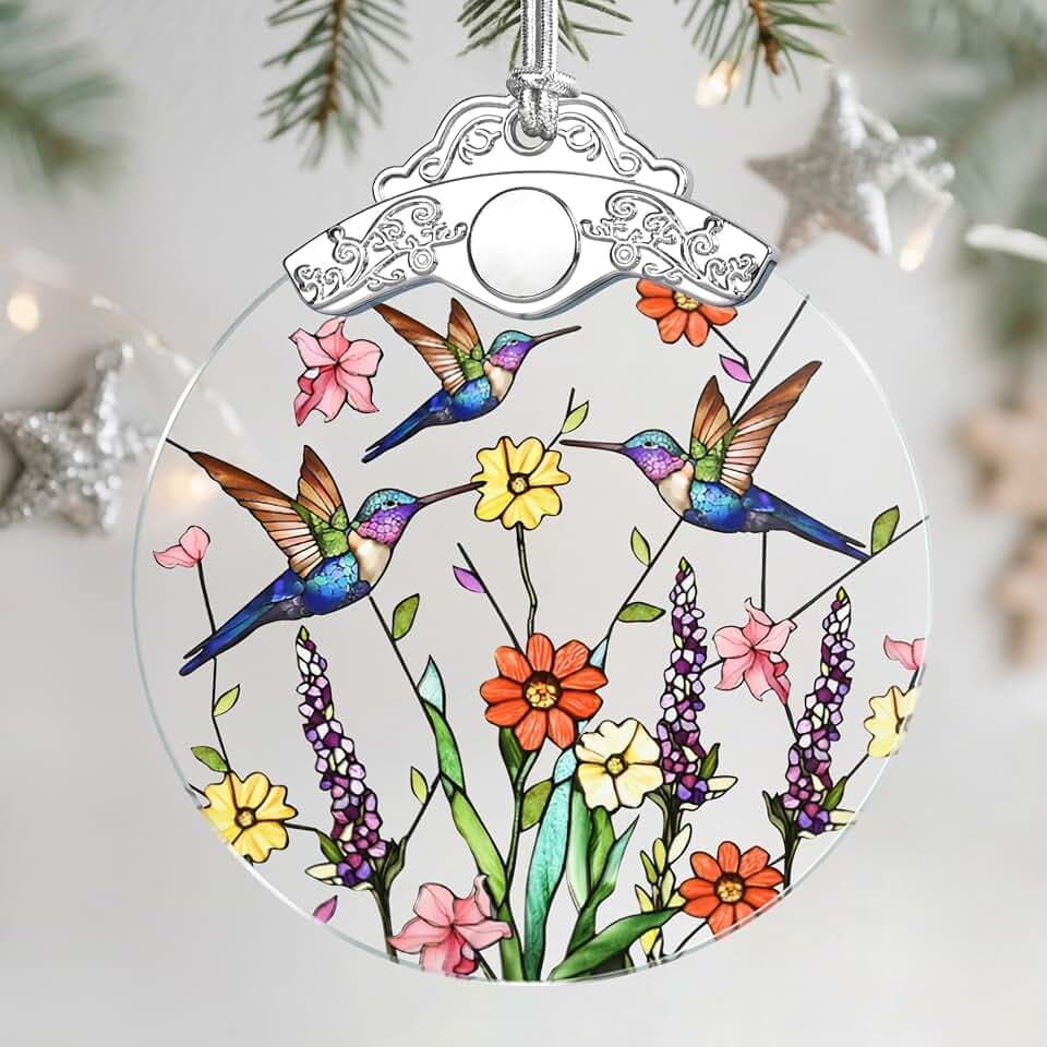 Christmas Ornaments: Stained Glass Ornament, Christmas Tree Ornament, Hanging Ornaments for Home Decor & Xmas Tree Decorations – Exquisite Holiday Decor, Gifts & Holiday Present - Hummingbirds