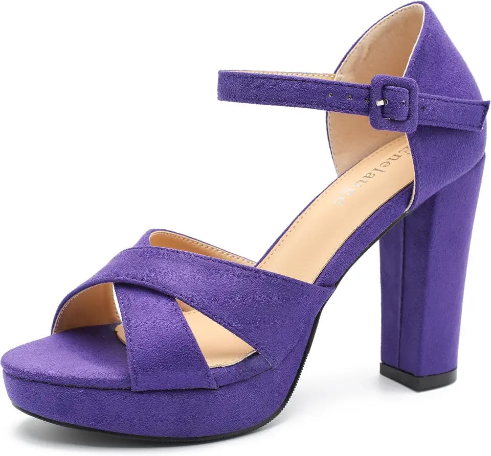 Enelauge Women's Platform Chunky High Heeled Sandals Open Toe Ankle Strap Block Heels Dress Bride Wedding Party Evening Shoes