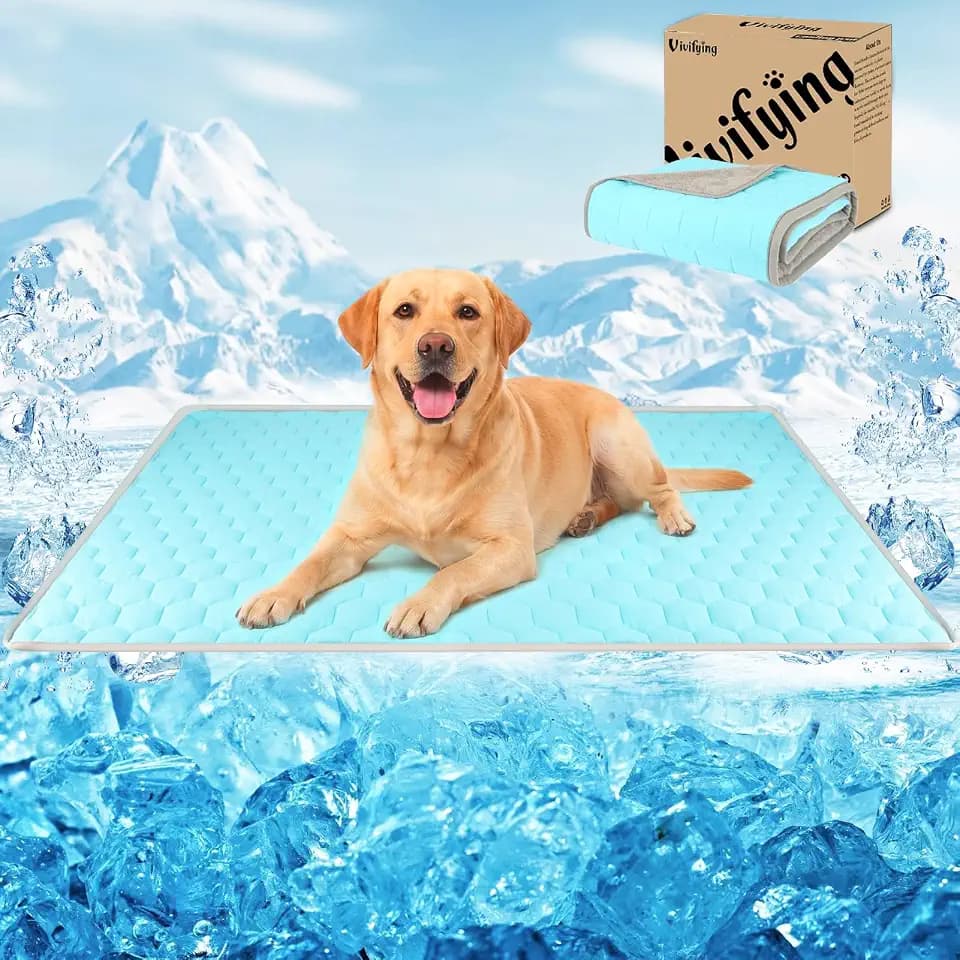 Vivifying Cooling Mat for Dogs, 40 x 30 in Ice Silk & Velvet, Cyan&Gray