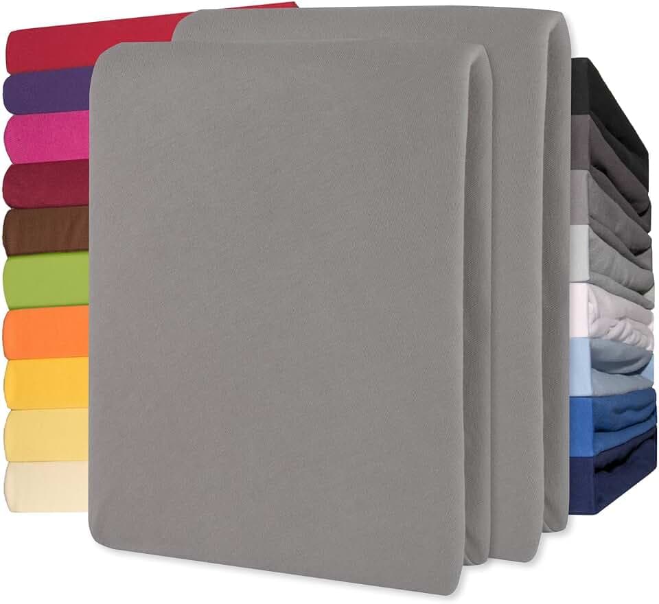 CelinaTex Jersey Spannbettlaken Lucina Doppelpack 90x200-100x200cm dunkel grau 100% Baumwolle gekämmt bis 26cm Matratzenhöhe Spannbettbezug, Leintuch, Bettlaken, elastisch, Strech, Oeko-Tex