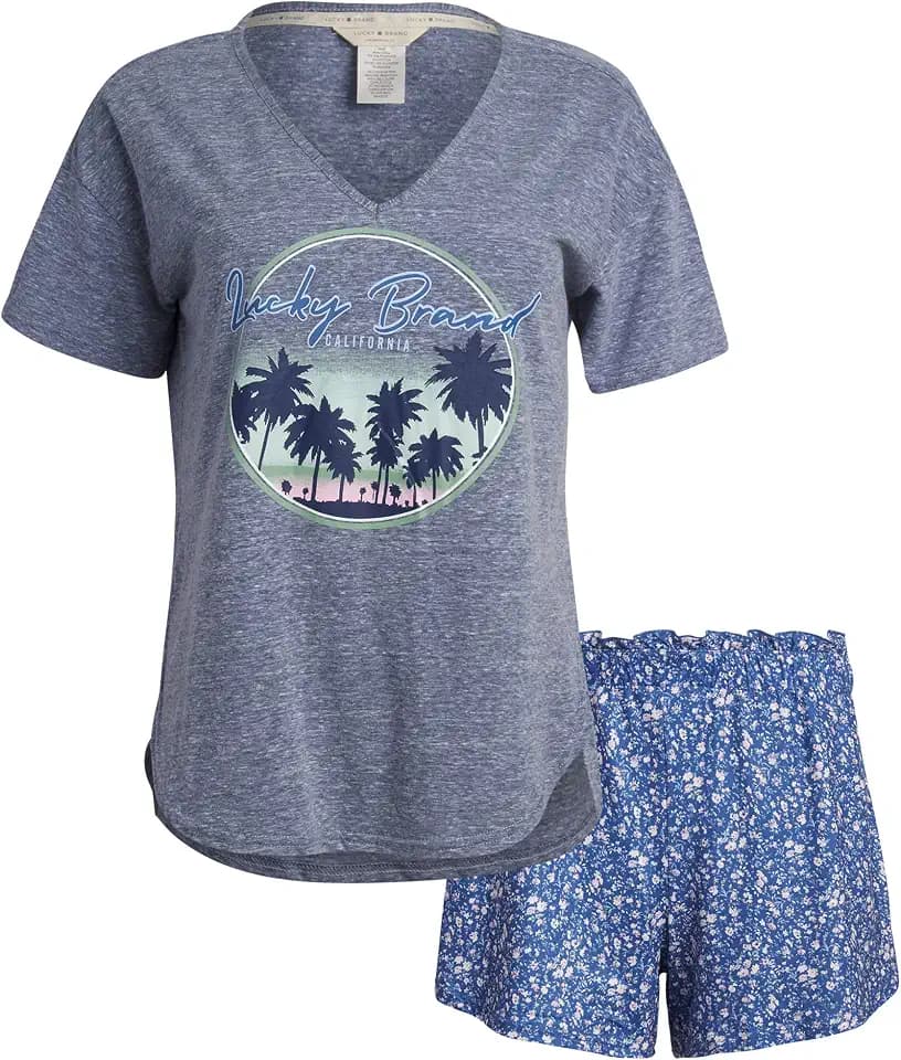 Lucky Brand Women's 2 Piece Pajama Set - Soft Drapy Graphic Tee T-Shirt and Sleep Shorts