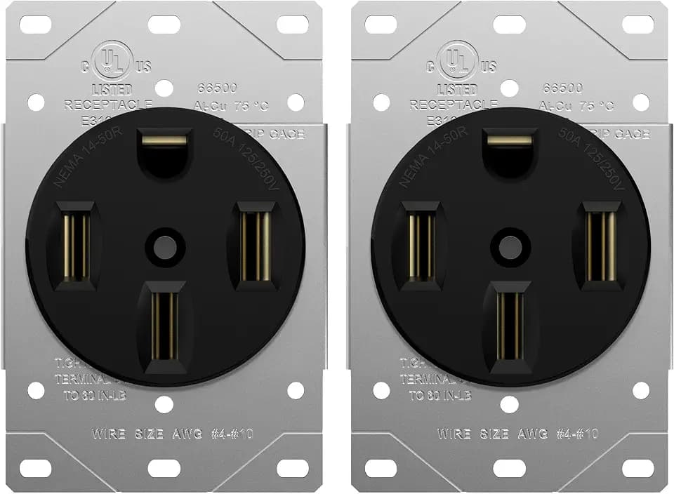ENERLITES 50A Range Receptacle Outlet, NEMA 14-50R, Black, 2-Pack