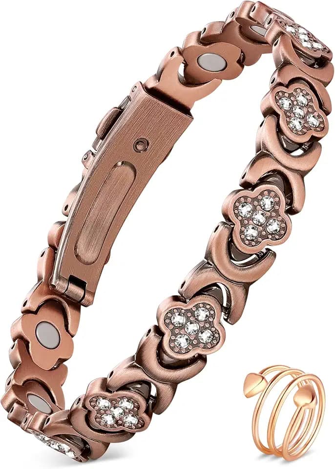 Jecanori Copper Magnetic Bracelets for Women&Ring, Pure Copper Bracelet with 3500 Gauss Magnets,Ideal Gift