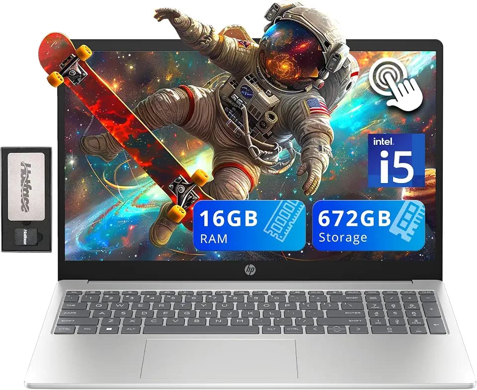 HP Pavilion 15.6" HD Touchscreen Laptop, Intel i5-1235U, 16GB RAM, 672GB Storage(512GB SSD + 160GB Docking Station Set), Intel Iris Xe Graphics, Num Pad, 720p Webcam, Wi-Fi 6E, Windows 11, Silver