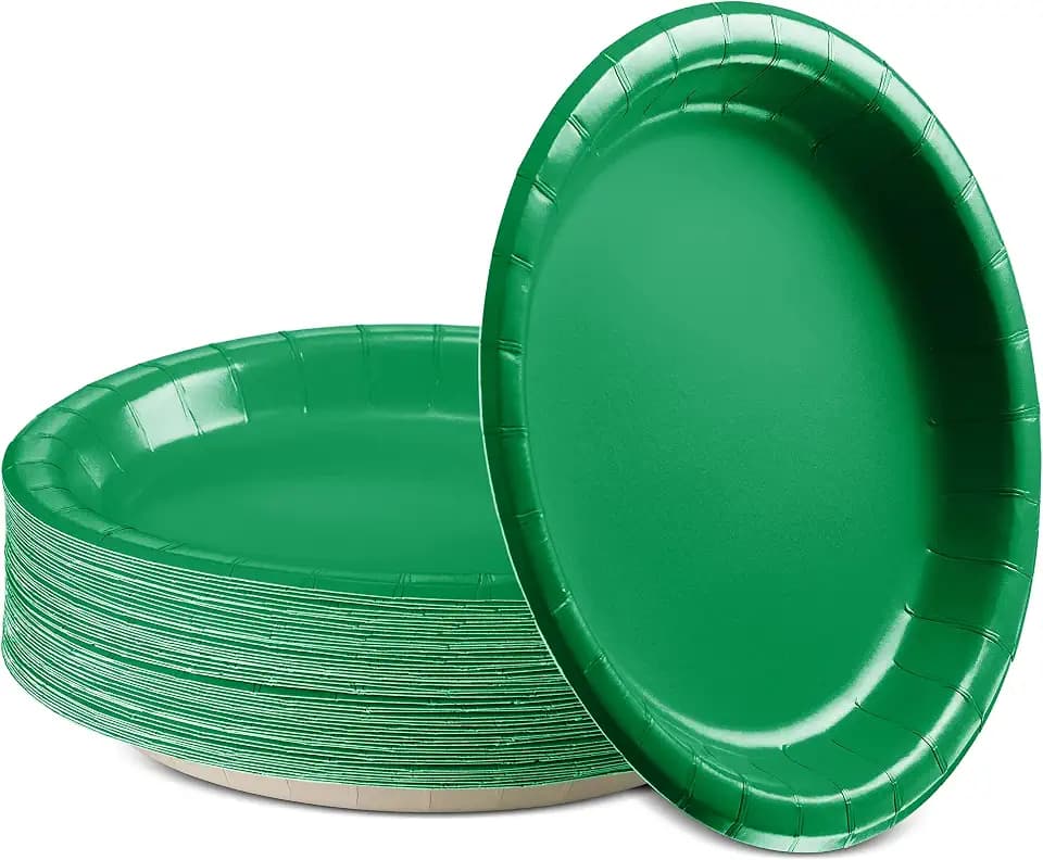 Amcrate Disposable Paper Plates Green, 7 Inch Paper Dessert Plates, Strong and Sturdy Disposable Plate for Party, Dinner, Holiday, Picnic, or Travel Party Plate, Pack of 50