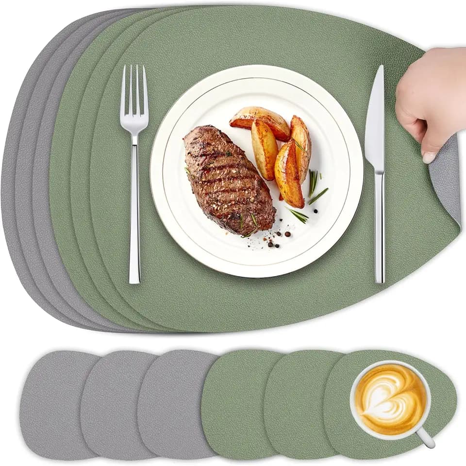 Tischset Abwaschbar&Untersetzer,Doppelseitige Oval Platzsets 6er Set