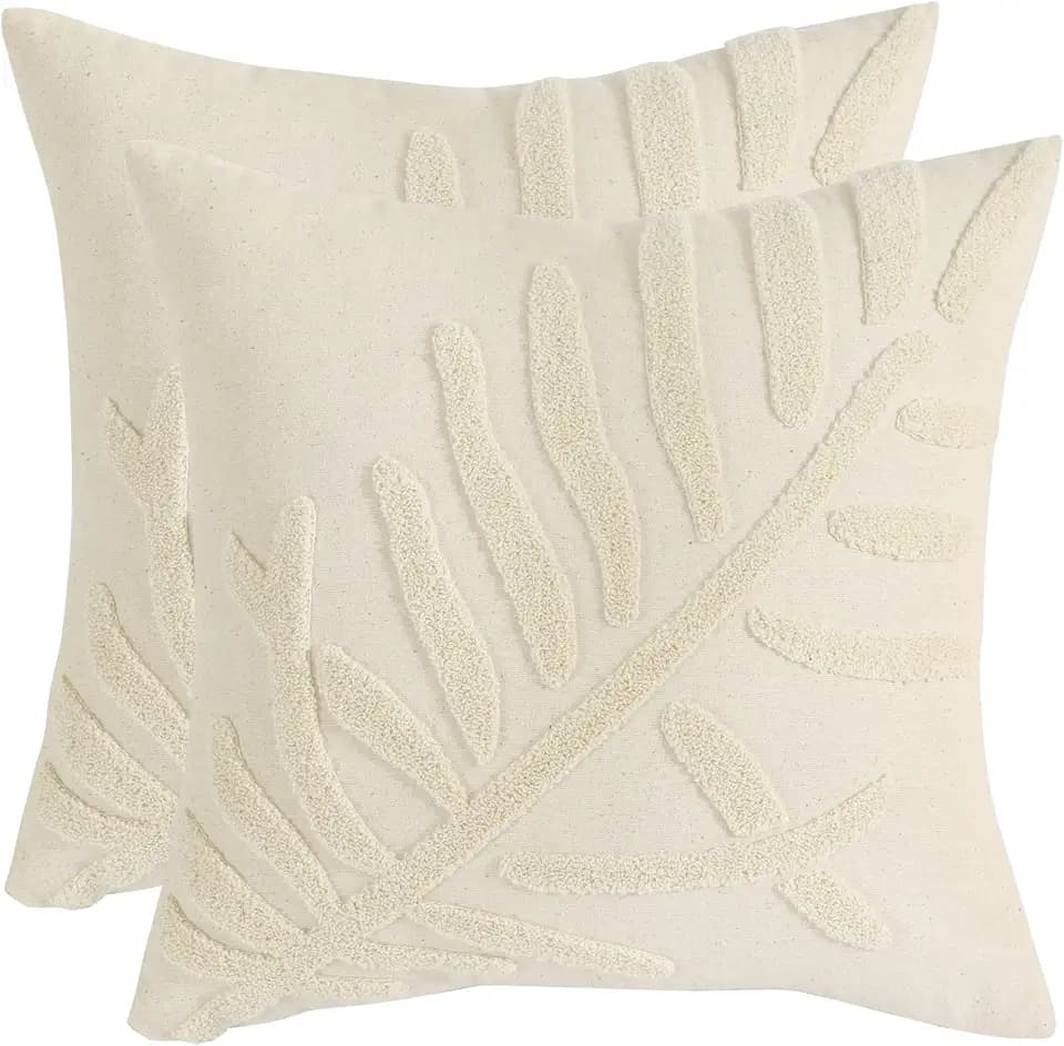 Tosleo 2er Set Kissenbezüge Blatt Stickerei 45 x 45 cm Blume Garten Baumwolle Dekorative Kissenhülle Zierkissenbezüge für Sofa Schlafzimmer Wohnzimmer Sofakissen Couchkissen