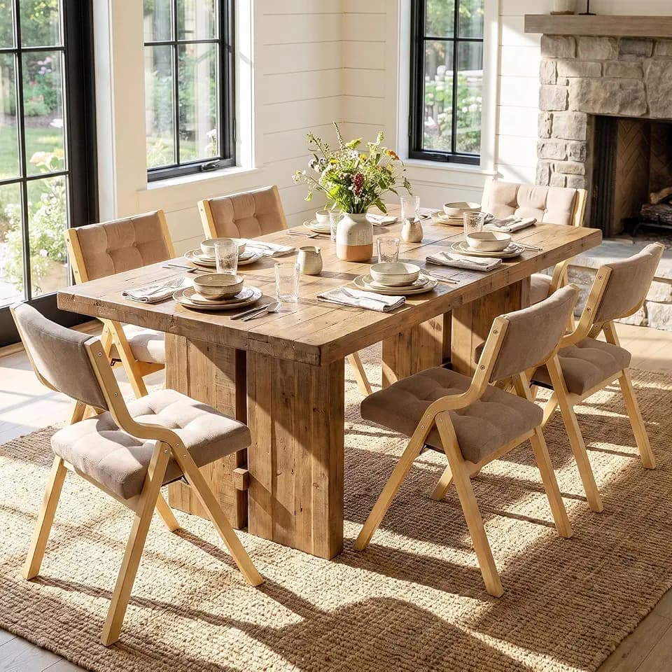 Clevich Gepolsterte Klappstühle, aus Gepolsterten Klappstühlen aus Holz, Tragbare Sitzmöbel zum Selbstaufbau, Geeignet für Gäste, Küchen, Büros, Hochzeiten und Partys, 6pcs, Hellbraun, Leinen