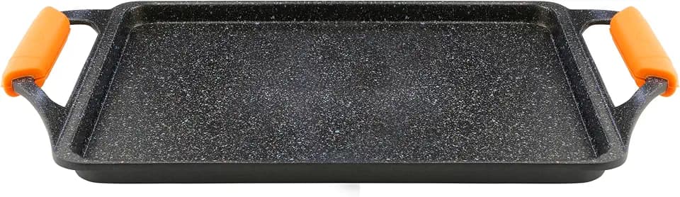 WECOOK! Titan Grillplatte, 37 x 25 cm, 5 mm starkes Aluminium, QUANTANIUM Antihaftbeschichtung, Induktion, für alle Herdarten geeignet, abnehmbare Silikongriffe, Schwarz