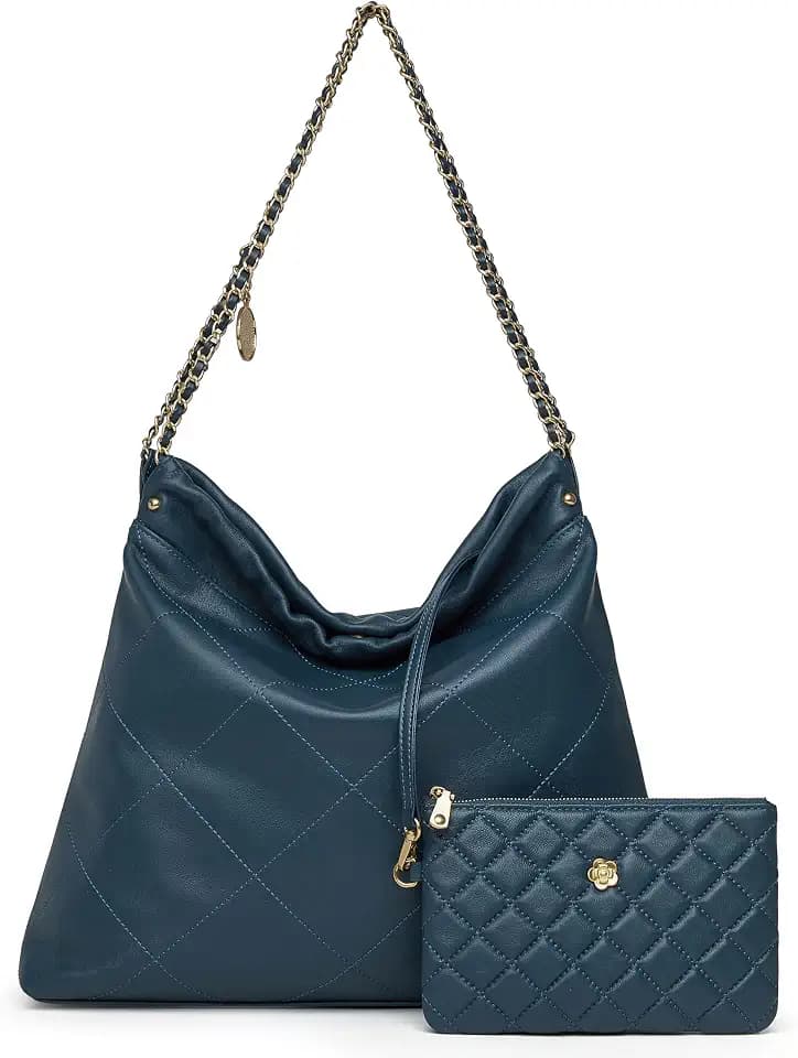 DORIS&JACKY Quilted Leather Tote Bag for Women Designer Lambskin Hobo Purse