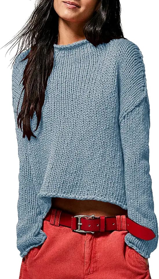 Songling Sweaters for Women Oversized Rolled Neck Trendy Knit Fall Tops