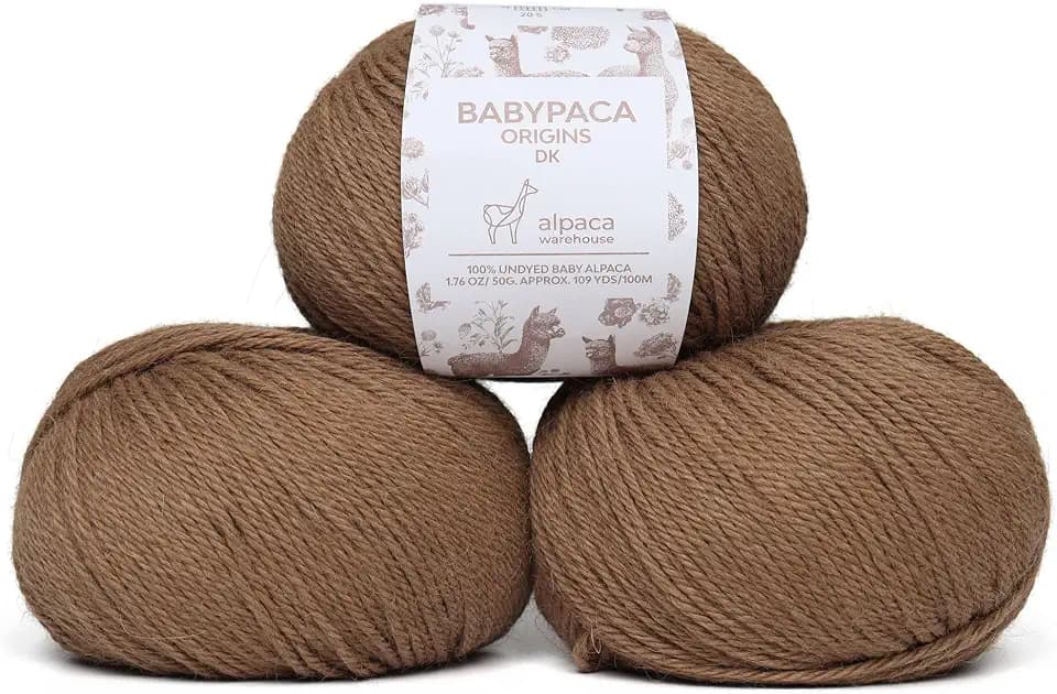 Origins - 100% Baby Alpaca Yarn Wool Set of 3 Skeins (150 Grams) DK Weight Made in Peru Natural Colors (Undyed) Heavenly Soft Perfect for Knitting and Crocheting (Sacred Soil, Origins 3 Skeins DK)