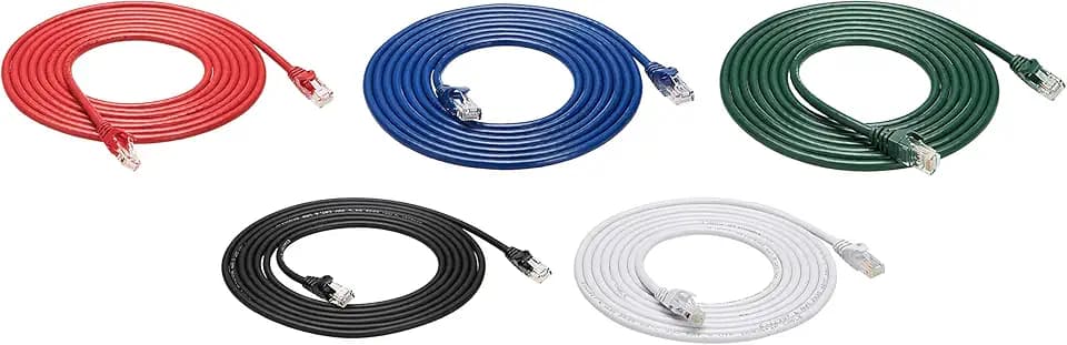 Amazon Basics 10Gbps High-Speed Cat6 Ethernet Network Patch Cable, RJ45, Gold-Plated Connectors, Snagless, 10 Foot, 5-Pack Multicolor