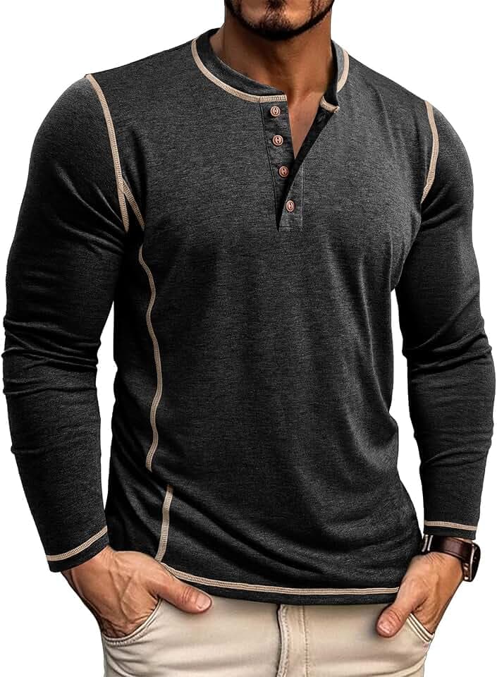 Aulemen Henley Shirt Herren Langarm Baumwolle Weiche Longsleeve M-3XL