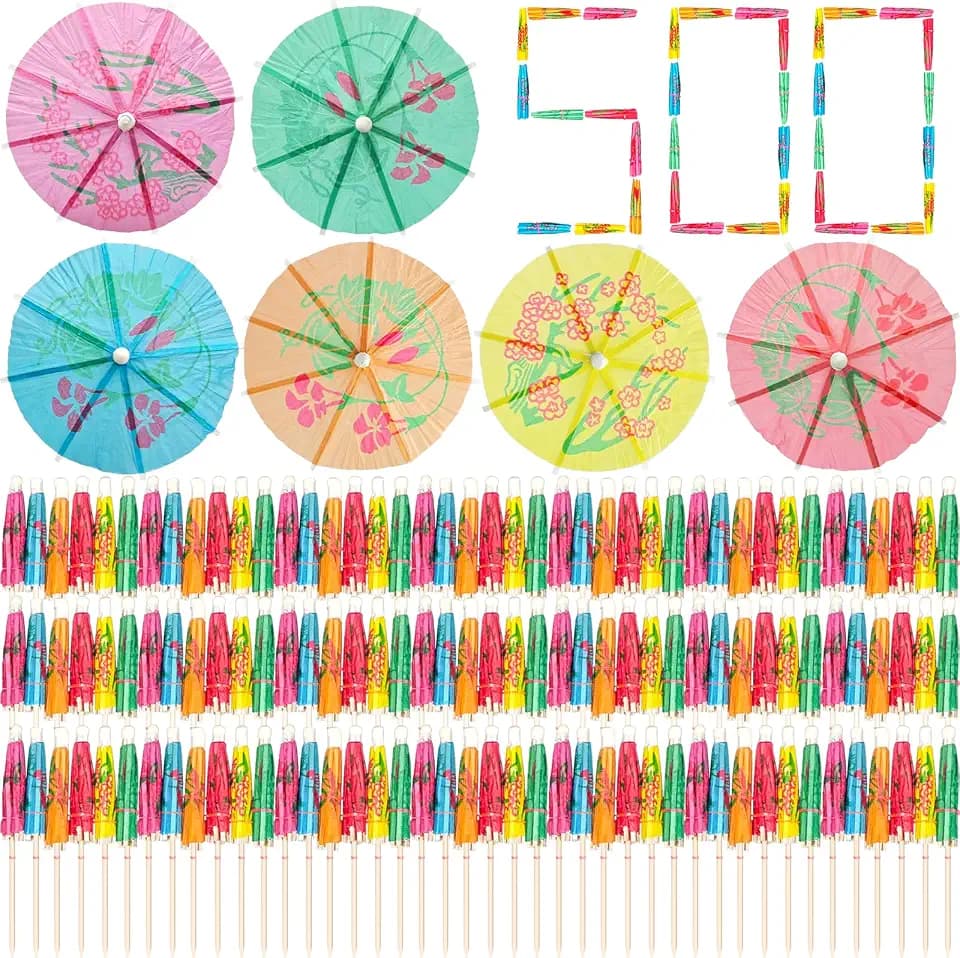 500 Pack Cocktail Drink Umbrella, Cocktail Picks Umbrellas for Drinks, Assorted Mini Umbrellas Drink Toppers for Luau Parasols Hawaiian Tiki Party Decorations