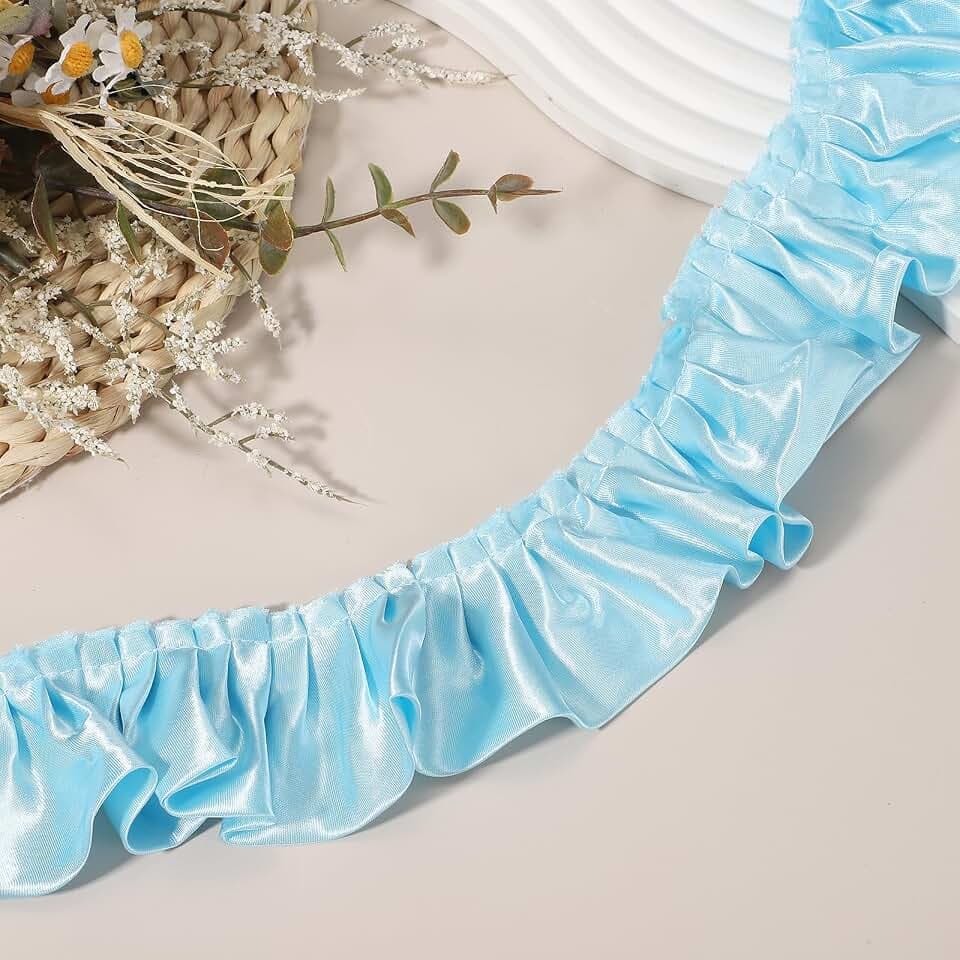 sourcing map 5,5 Meter 3D-Falten-Chiffon-Spitzenborte, 5,1 cm, Satin-Rüschenband, plissiert, Nähstoff, für Kopfbedeckung, Kleid, Tasche, Hochzeitskleid, Heimdekoration, Blau