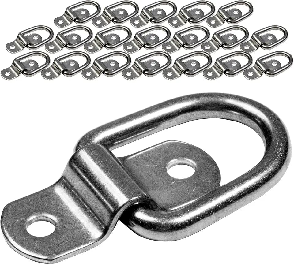 US Cargo Control 1/4" Bolt-On D Rings for Trailers (20-Pack), 800 LBS Break Strength, Type 316 Stainless Steel D Ring Tie Down Anchors with Mounting Clips for Wall and Floor Mounting, Outdoor Uses