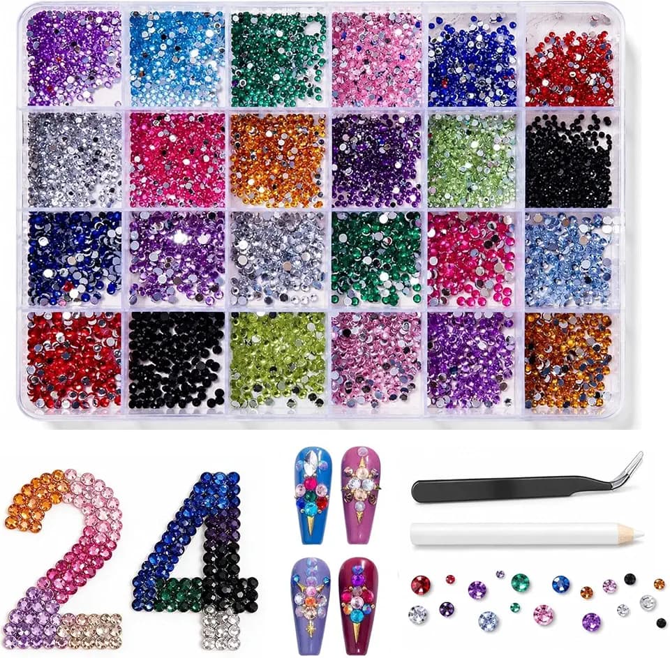 18000 Stück Strasssteine Mit Flacher Rückseit, 24 Farben Glitzersteine Kit, Für DIY Nägel Handwerk Kunsthandwerk Mit Picking-Pinzette Und Wachsstif