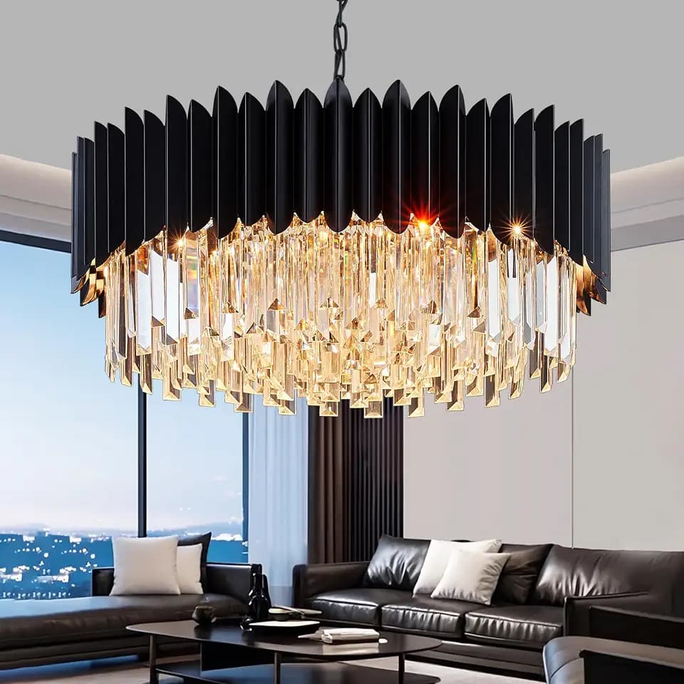 Modern Black Crystal Chandelier 24" Round 5 Tiers