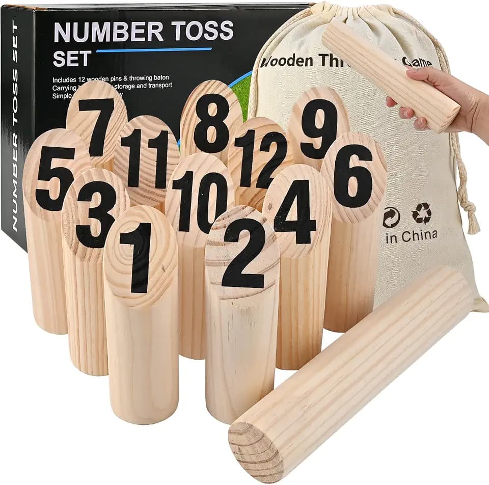 GOLDGE Kubb Wikingerspiel Zahlen Wikingerschach Wurf Spiel Kubb Spiel Holzspiel Wikinger Schach für Kinder Erwachsene Outdoor Spiele