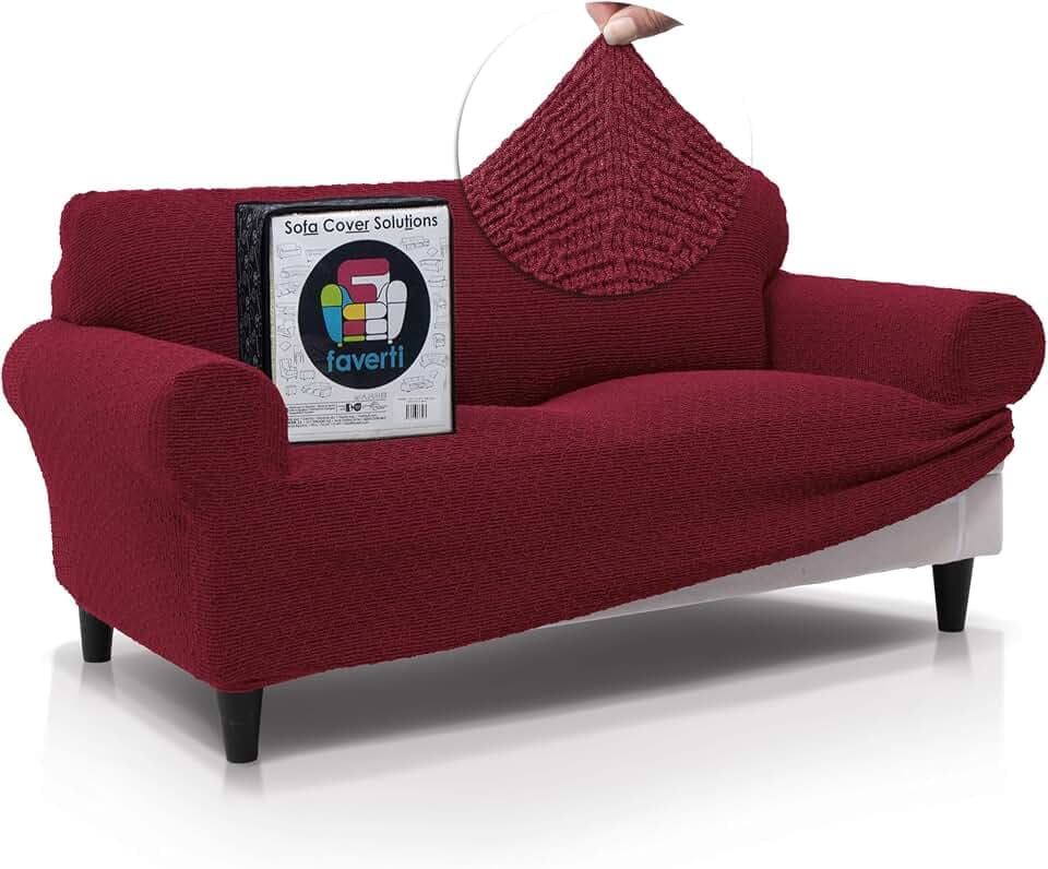 FAVERTI® Premium-Sofabezug für 2-Sitzer, sehr elastischer Stoff für Sofas von 140 bis 180 cm, Modell Bocairent, Granatrot, sehr verstellbar, eleganter Sofaschutz, fühlt Sich an wie Baumwolle
