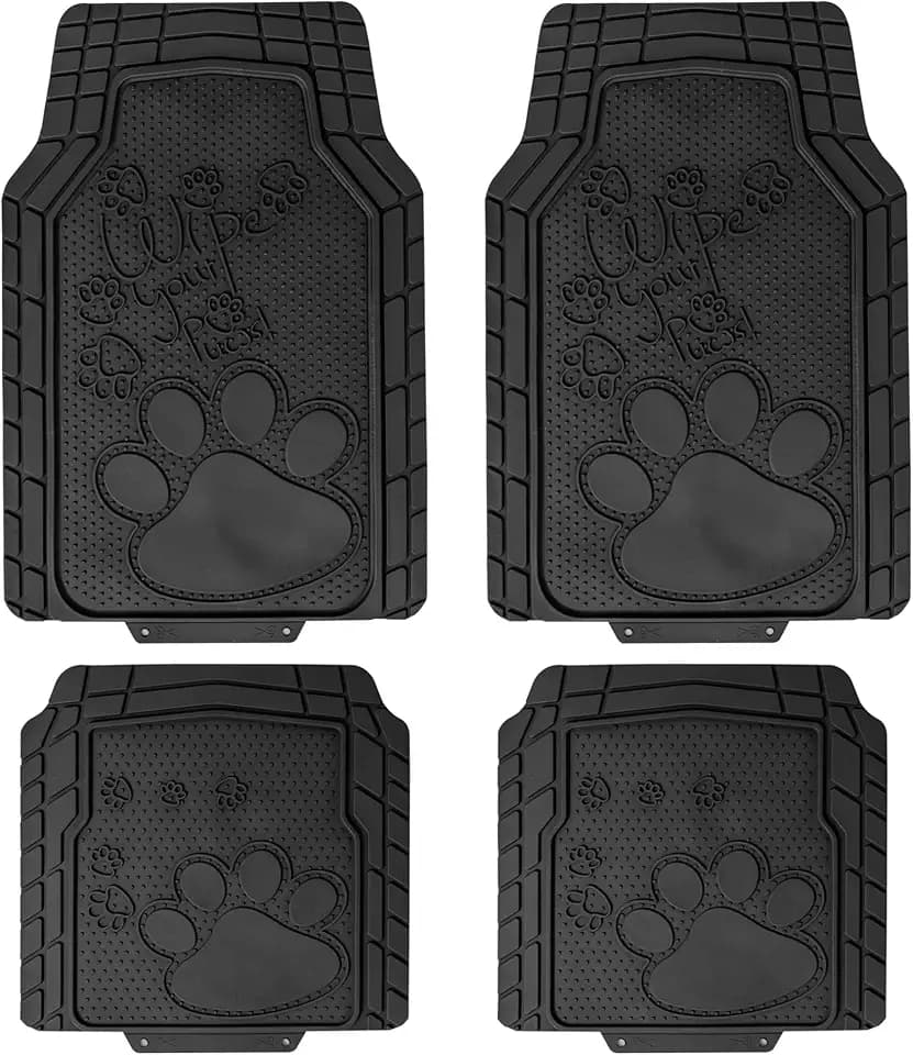 FH Group Car Floor Mats - Adorable Paw Print, Heavy-Duty Rubber Mats, Universal Fit Full Set, Climaproof, Trimmable, Fit Most Sedan, SUV, Truck - Black