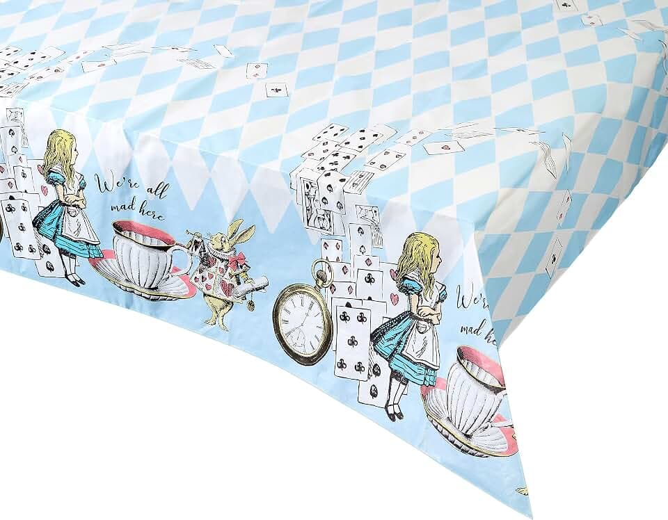 Talking Tables Alice in Wonderland 70 in x 48" Tablecloth for Tea Party, Alice in Onederland 1st Birthday Girl, Mad Hatter, Baby Shower, Kids Birthday Tableware