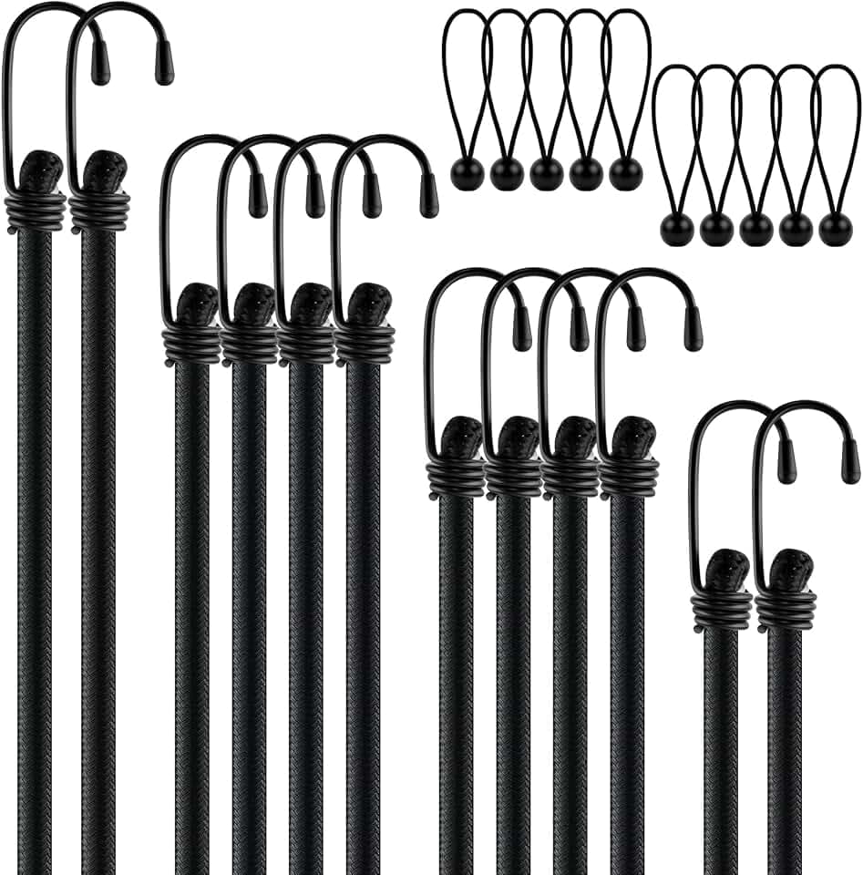 12er-Set Spanngummi mit Haken, in 4 Längen, Wasserdicht Planenspanner mit Stark Spanngurte, Elastische Gepäckspanner, Expander mit Haken für Ladesicherungen(30cm 45cm 60cm100cm)