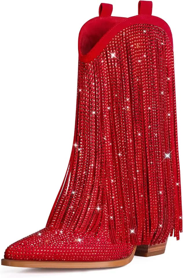 Ouepiano Cowboy Boots for Women Cowgirl Boots with Fringe