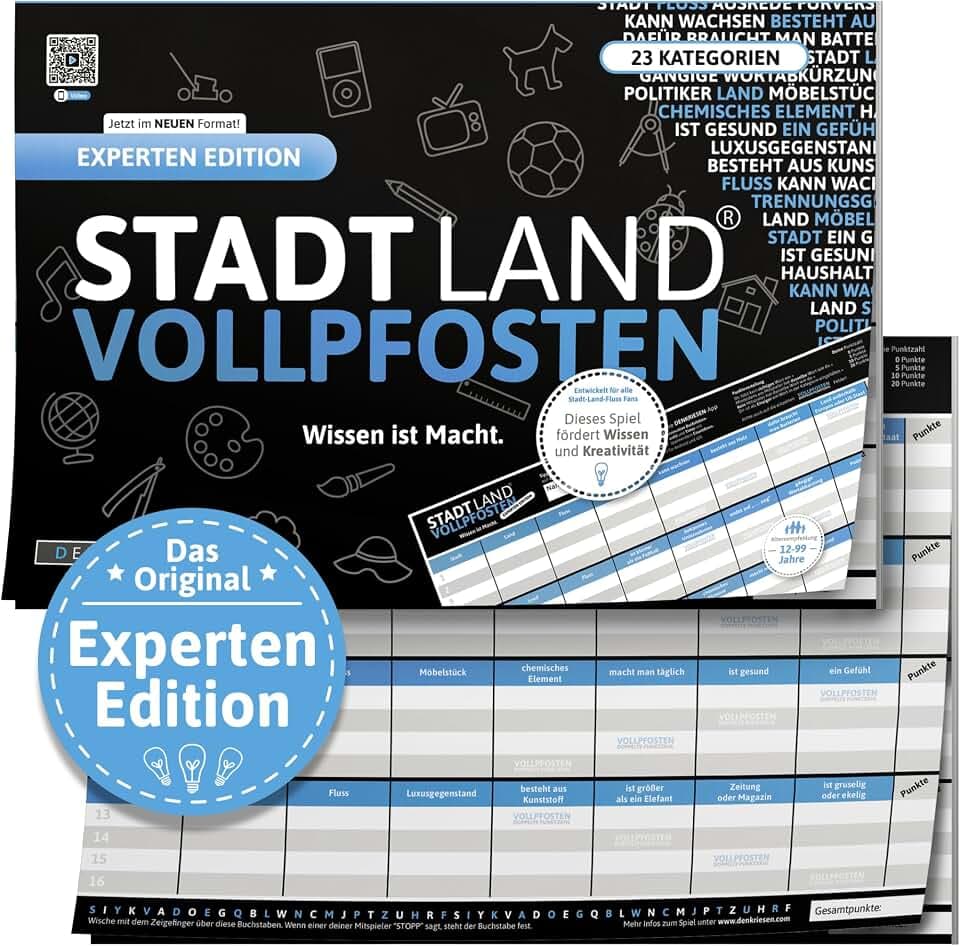 DENKRIESEN Stadt Land VOLLPFOSTEN Experten Edition | DIN A4 Spielblock