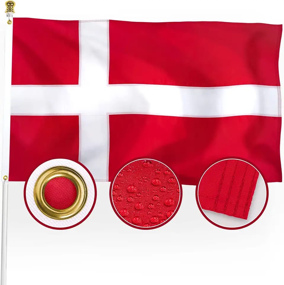 XIFAN Premium Denmark Flag 3x5 ft Outdoor, Large Double Sided Heavy Duty 210D Nylon Danish Dane National National & Country Flag, Longest Lasting Decoration with 4-Stitch Hemming, Brass Grommets